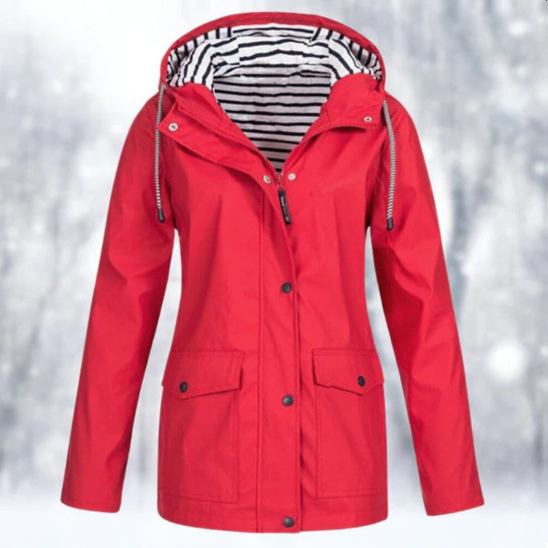 Damen Regenjacke mit Kapuze | Vordertaschen