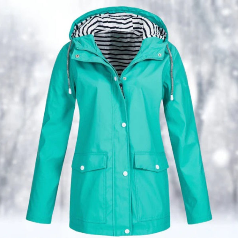 Damen Regenjacke mit Kapuze | Vordertaschen