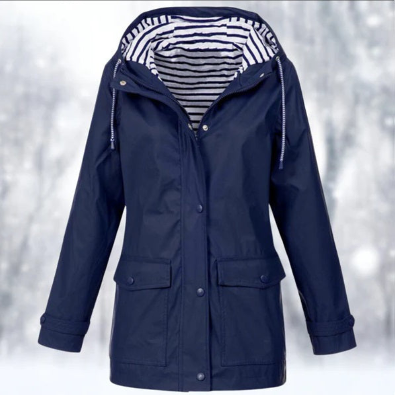 Damen Regenjacke mit Kapuze | Vordertaschen