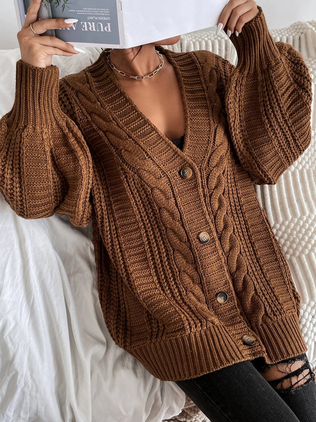 Damen Strickjacke Oversized Strick Langarm | Winter