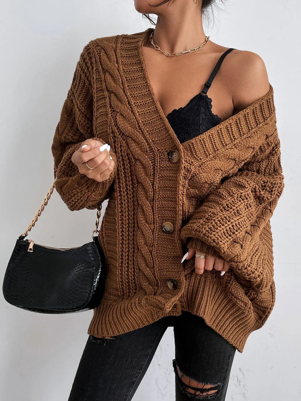 Damen Strickjacke Oversized Strick Langarm | Winter