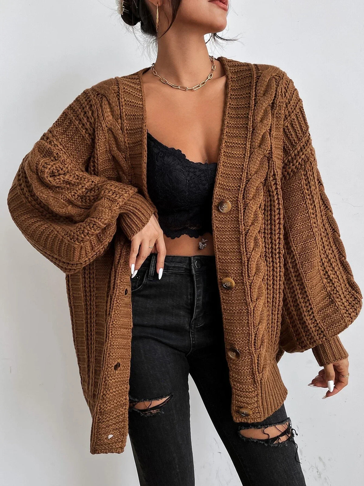 Damen Strickjacke Oversized Strick Langarm | Winter