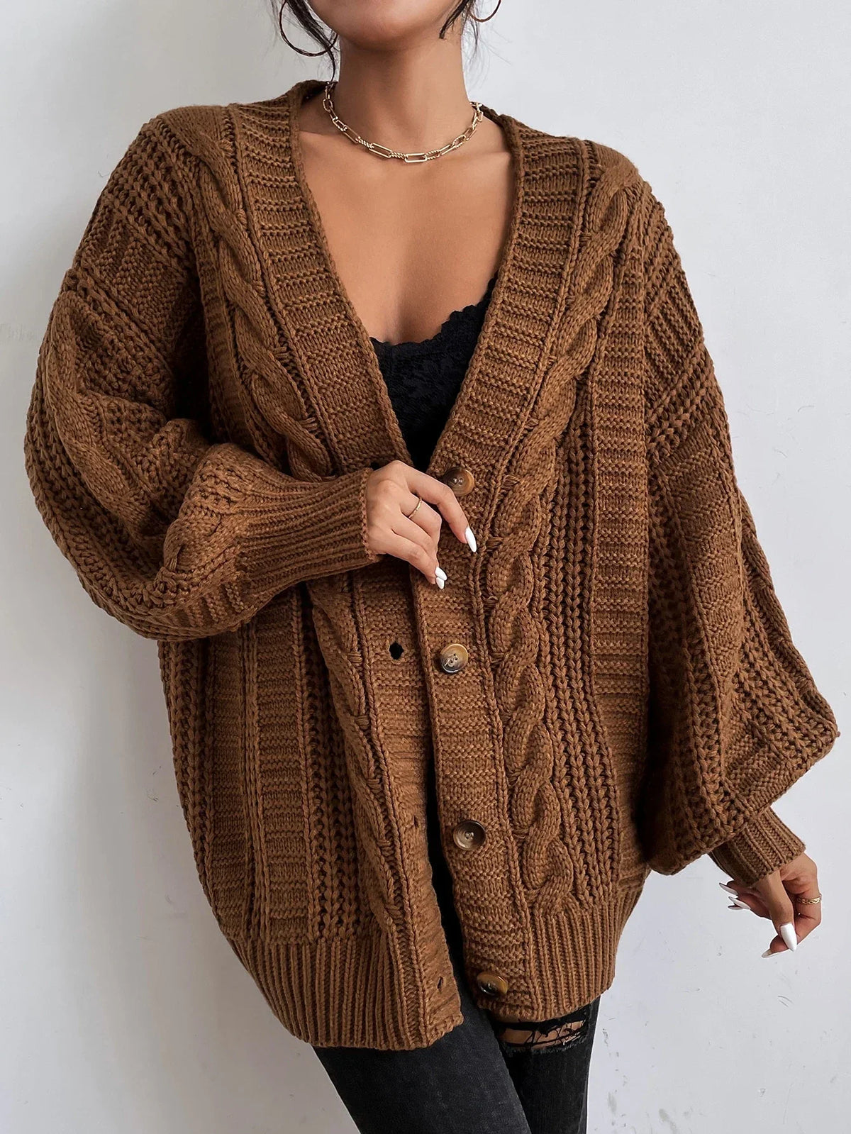 Damen Strickjacke Oversized Strick Langarm | Winter