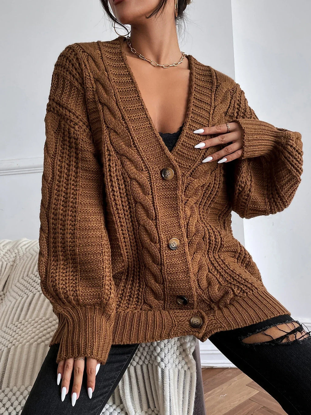 Damen Strickjacke Oversized Strick Langarm | Winter