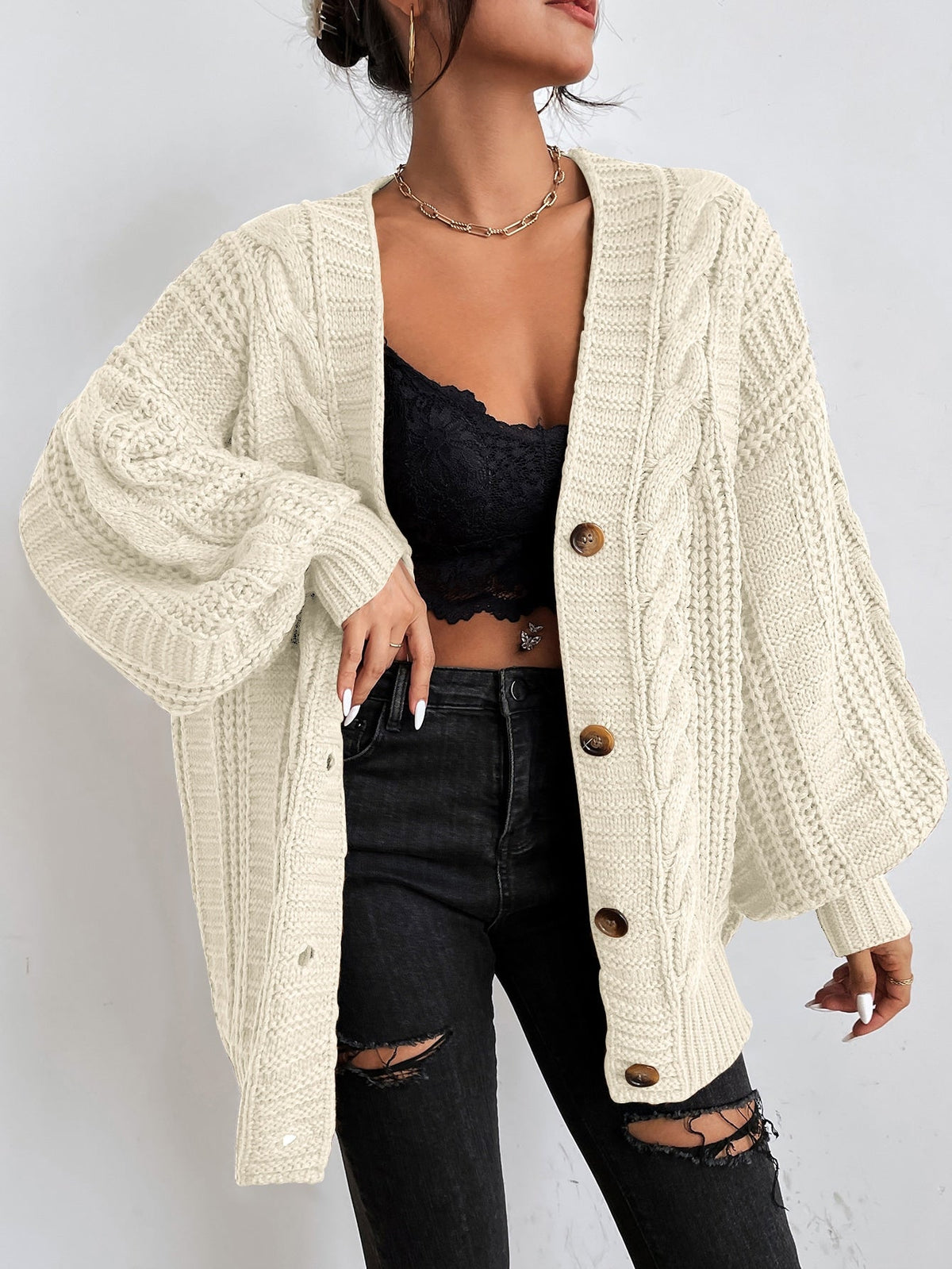 Damen Strickjacke Oversized Strick Langarm | Winter