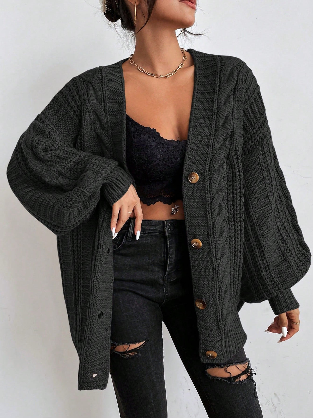 Damen Strickjacke Oversized Strick Langarm | Winter