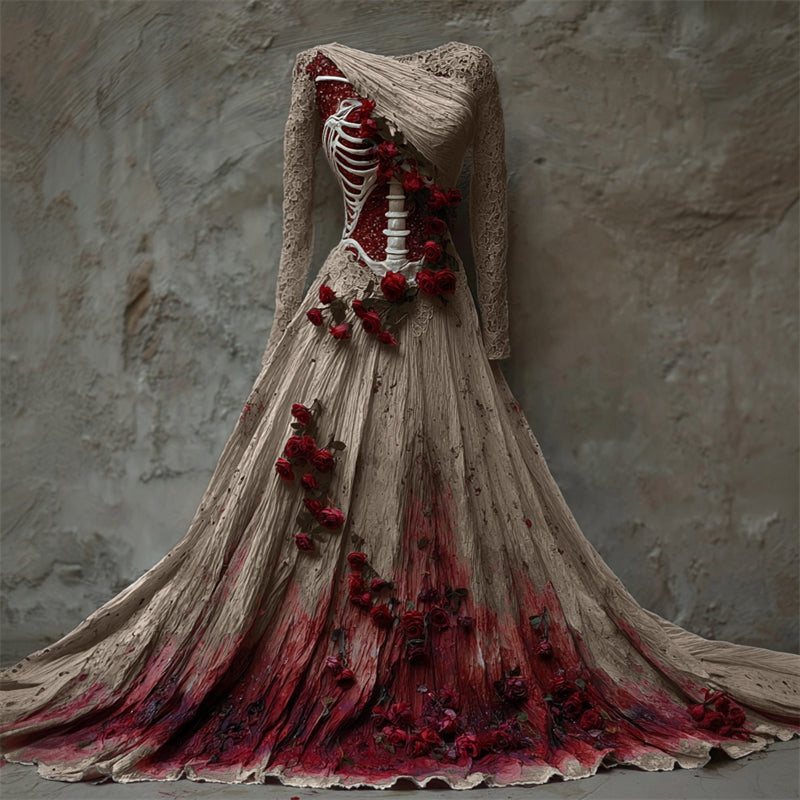 Damen Kleid Maxi Langarm Halloween | Winter