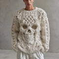 Herren Pullover Weiss Strick Langarm Halloween | Winter