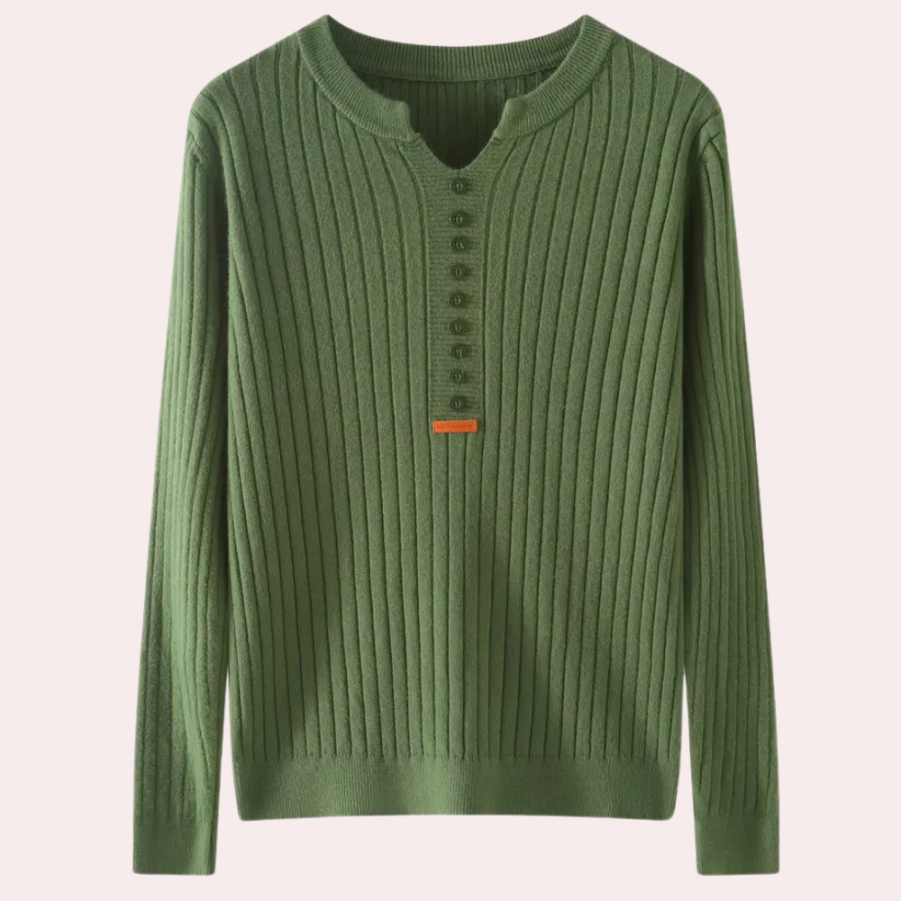 Damen-Rippstrickpullover | Knopfleiste