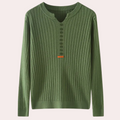 Damen-Rippstrickpullover | Knopfleiste