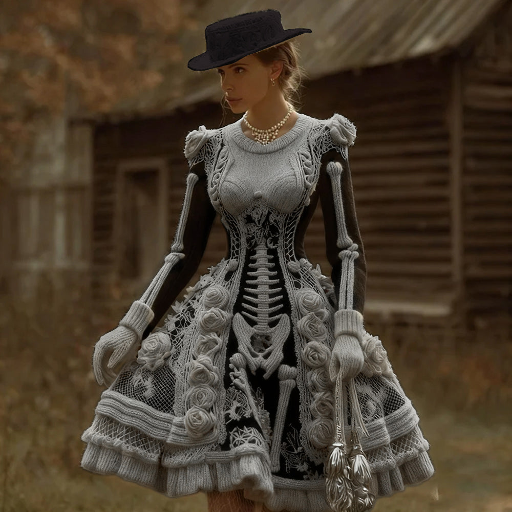 Damen Kleid Strick Langarm Mini Halloween | Winter