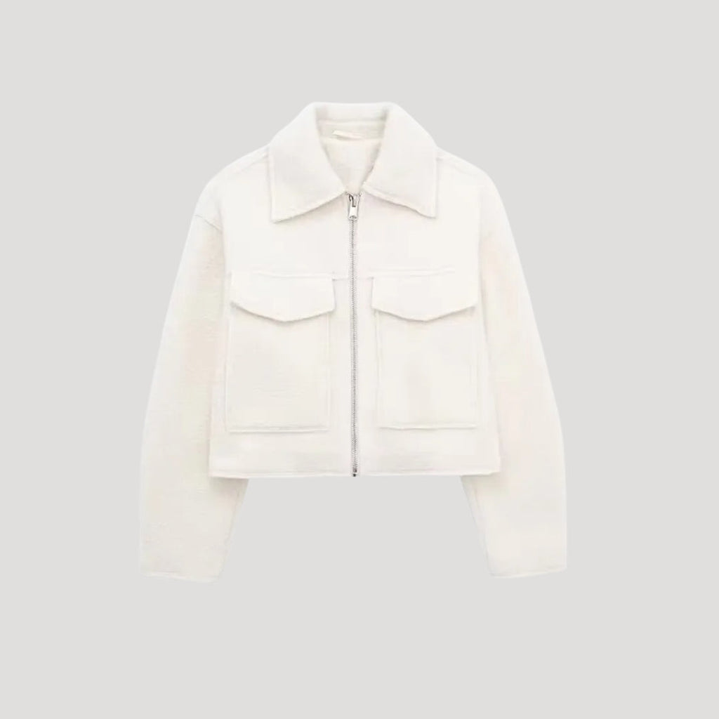 Damen Kurze Jacke Mit Reißverschluss | Strukturiert