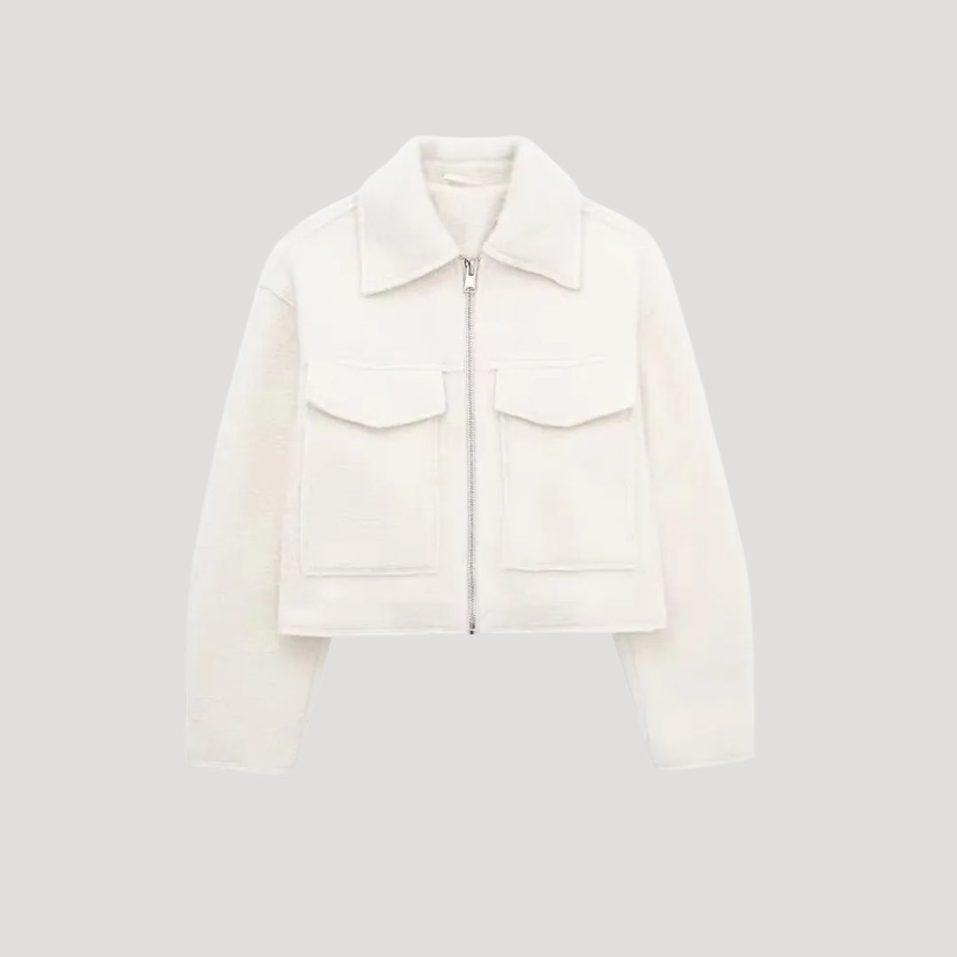 Damen Kurze Jacke Mit Reißverschluss | Strukturiert