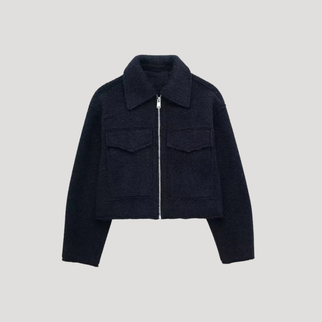 Damen Kurze Jacke Mit Reißverschluss | Strukturiert