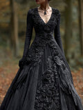 Damen Kleid Schwarzes Maxi Langarm | Halloween