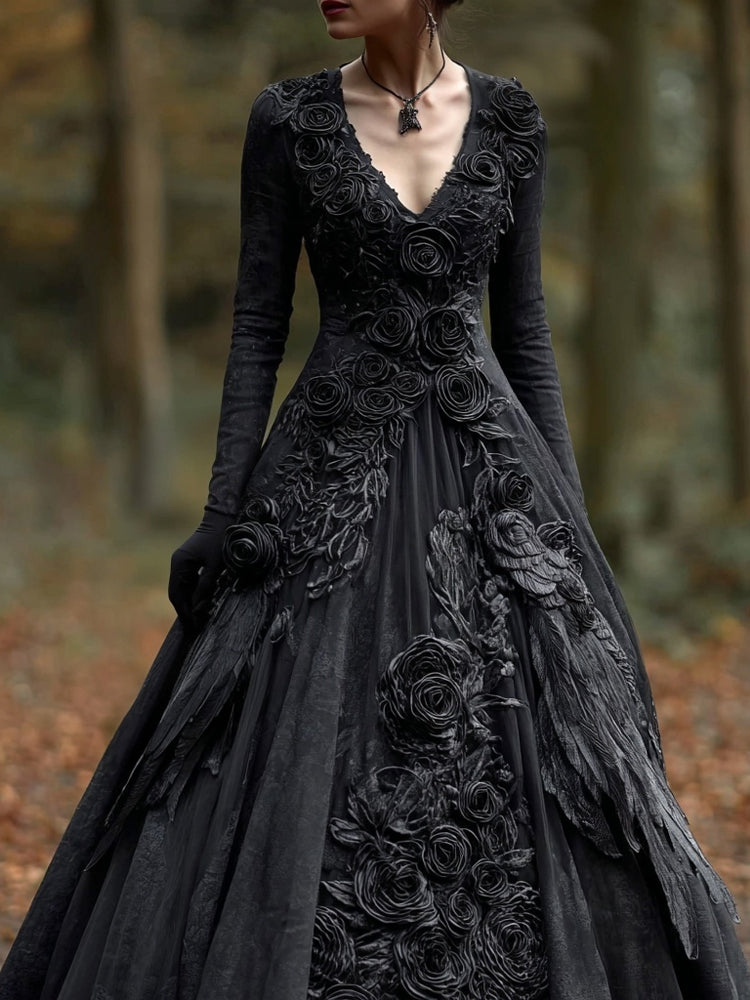 Damen Kleid Schwarzes Maxi Langarm | Halloween
