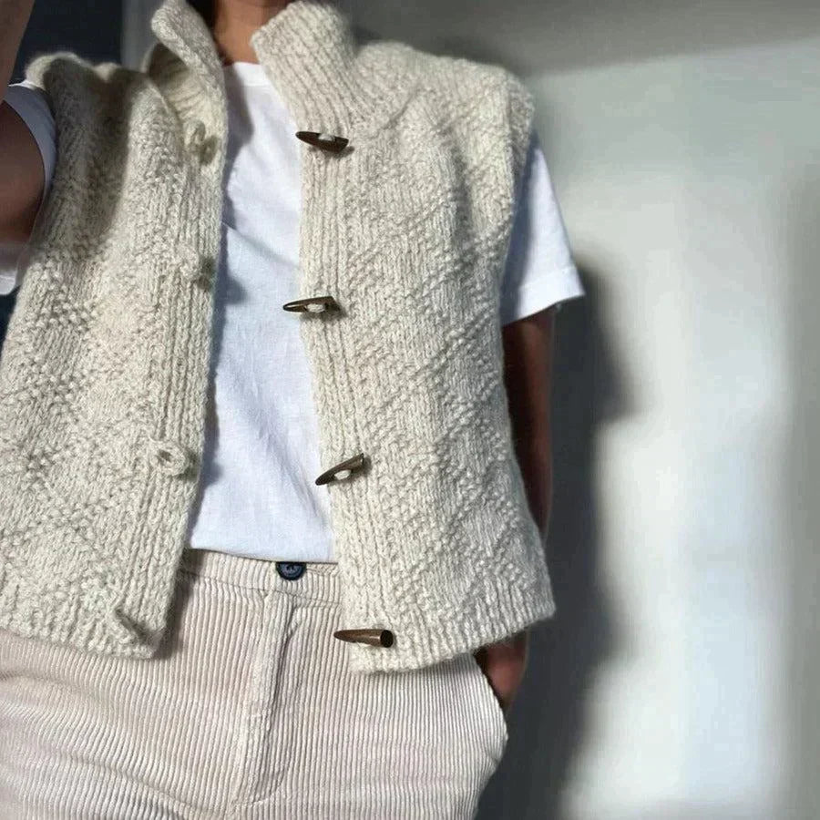 Damen Gilet Beige Strick Ärmellos Kurze | Winter