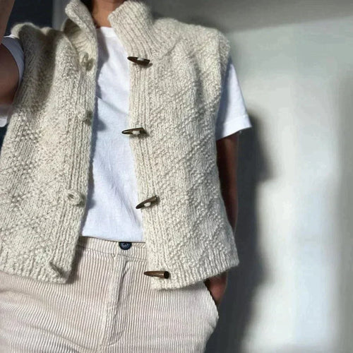 Damen Gilet Beige Strick Ärmellos Kurze | Winter