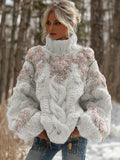 Damen Pullover Strick Rollkragen Gehäkelt | Winter