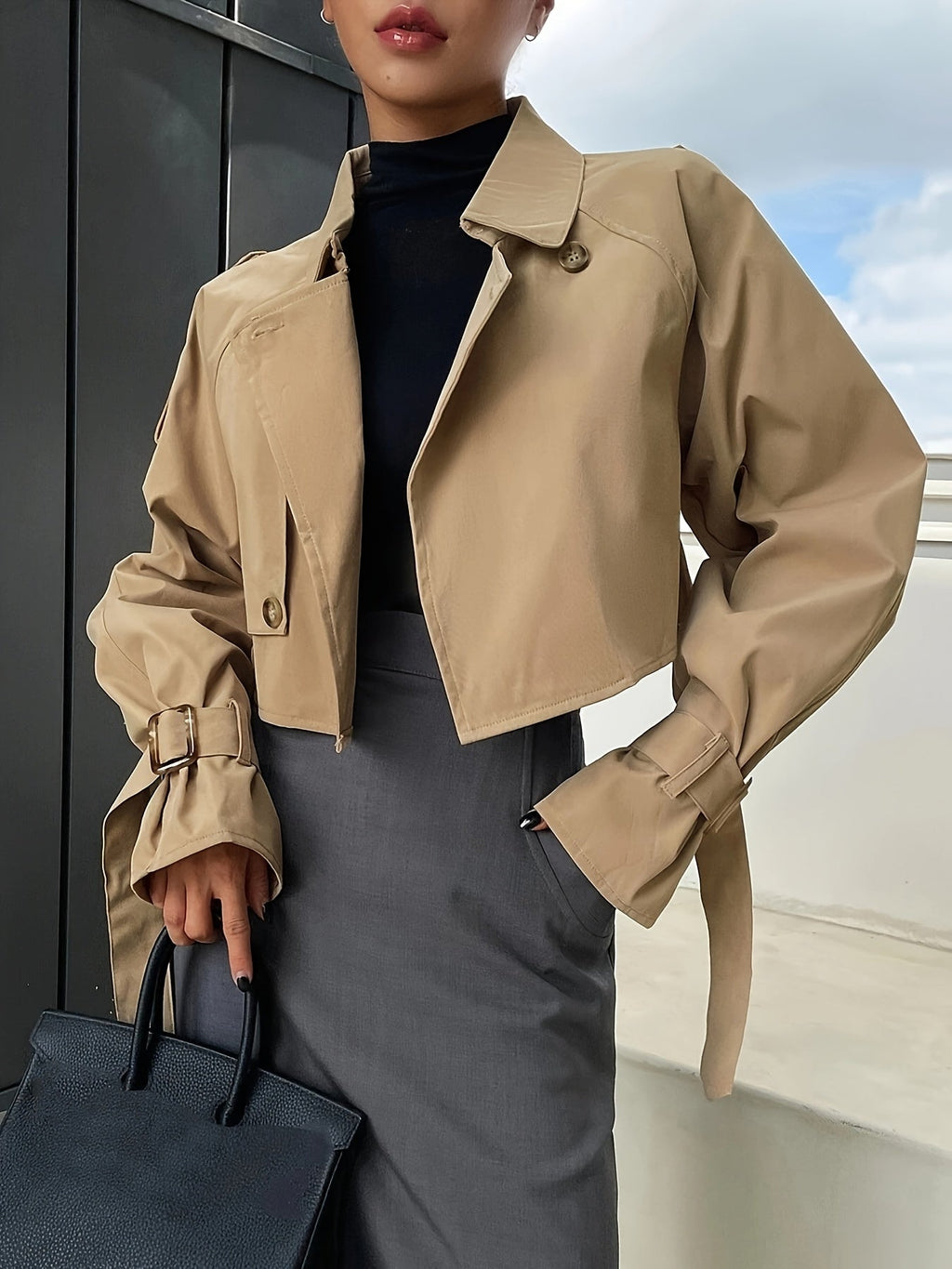 Damen Kurzer Trenchcoat | Ärmelgürtel
