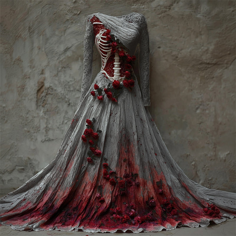 Damen Kleid Maxi Langarm Halloween | Winter