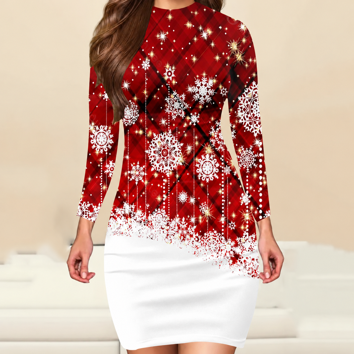 Damen Kleid Mini Langarm Party Weihnachts | Winter