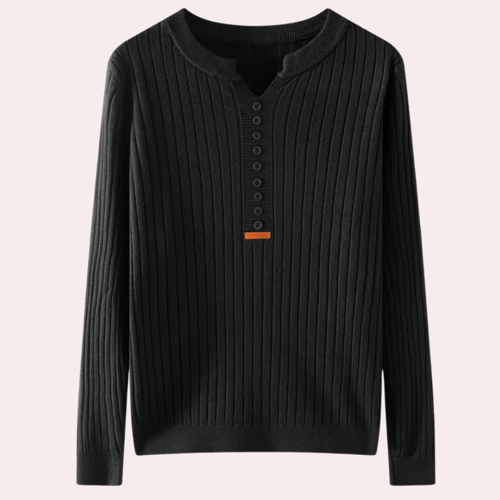 Damen-Rippstrickpullover | Knopfleiste