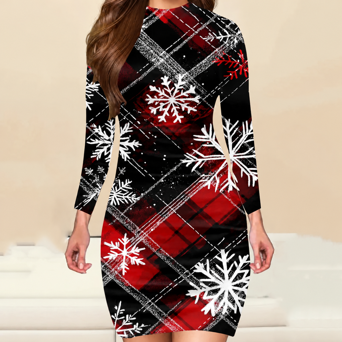 Damen Kleid Mini Langarm Party Weihnachts | Winter