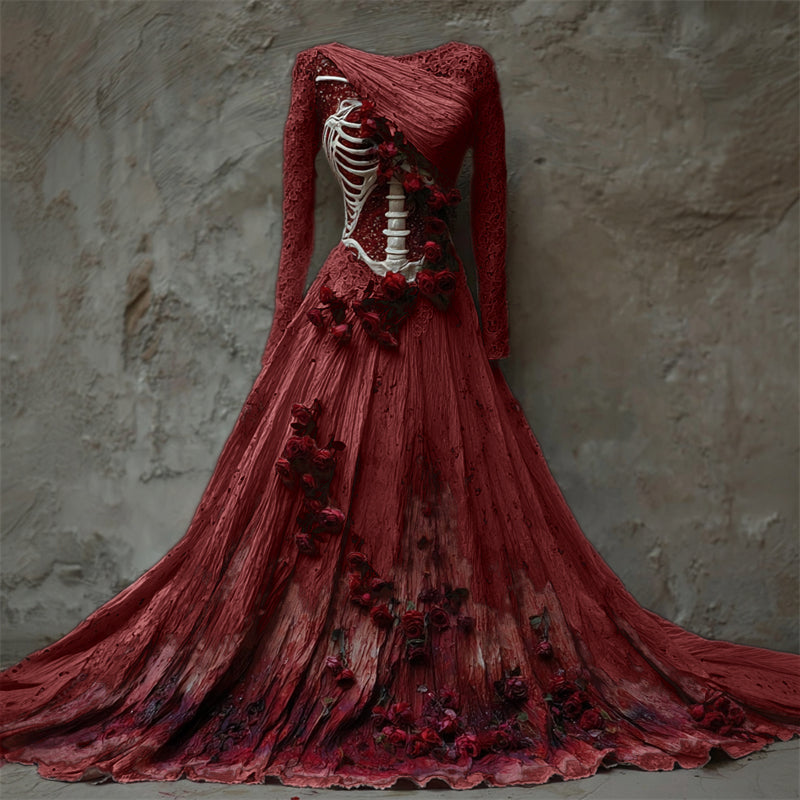Damen Kleid Maxi Langarm Halloween | Winter