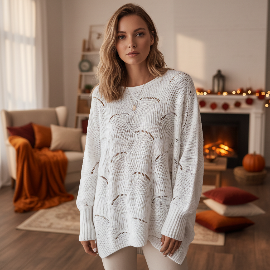 Damen Oversized Strickpullover | Asymmetrischer Saum