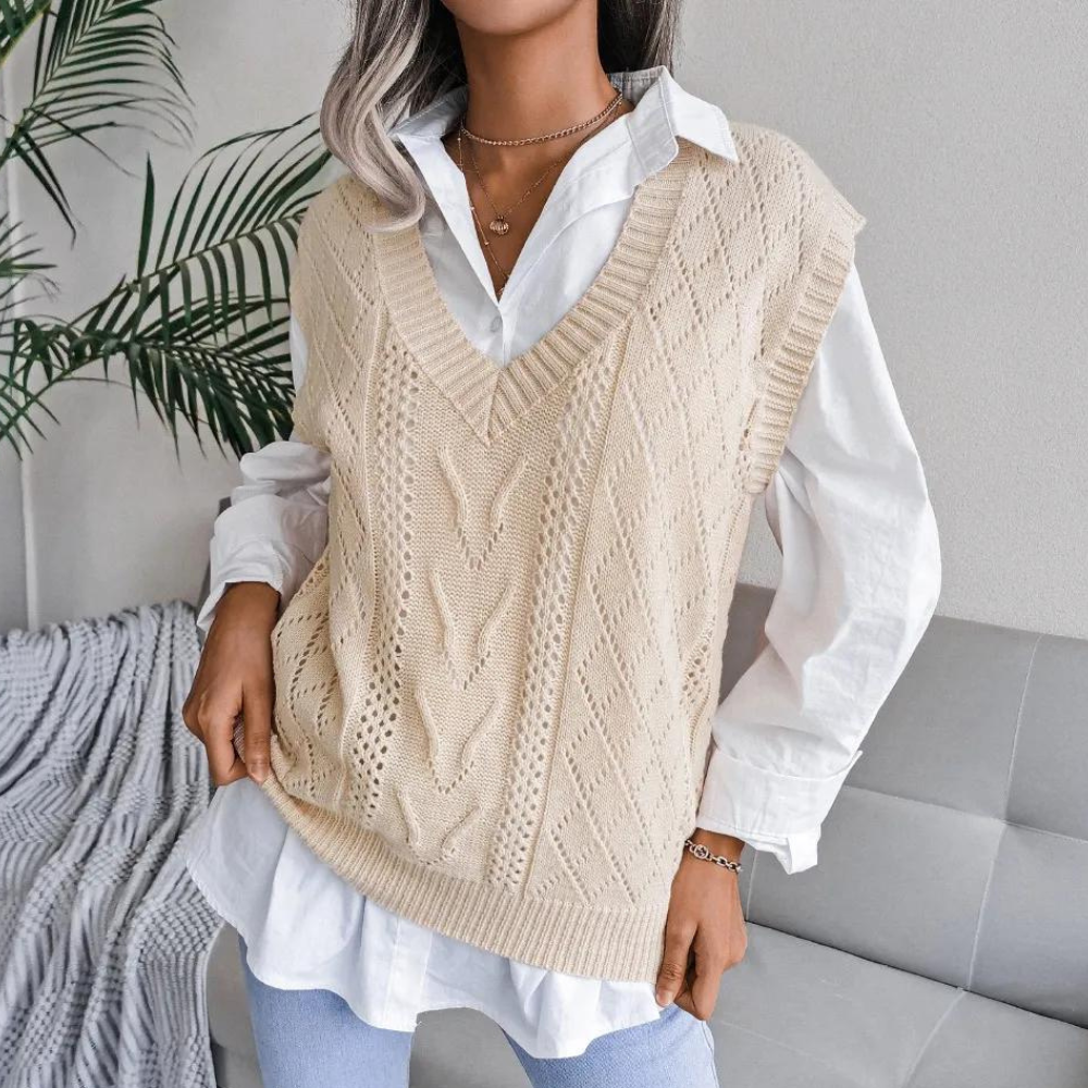 Damen Gerippte Strickweste | V-Ausschnitt