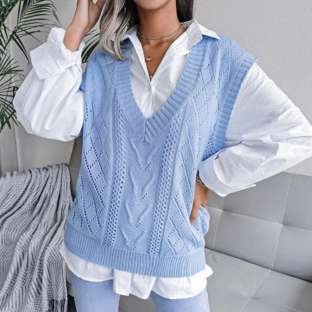 Damen Gerippte Strickweste | V-Ausschnitt