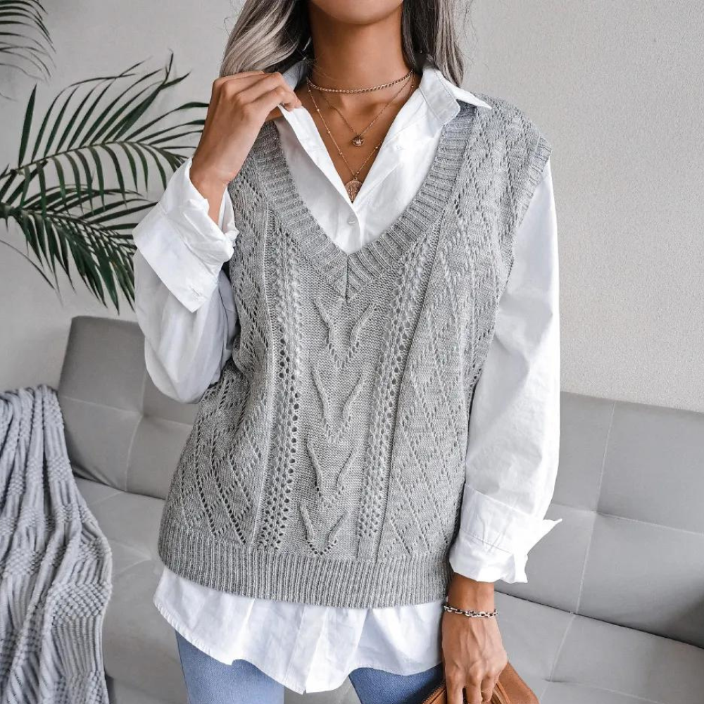 Damen Gerippte Strickweste | V-Ausschnitt