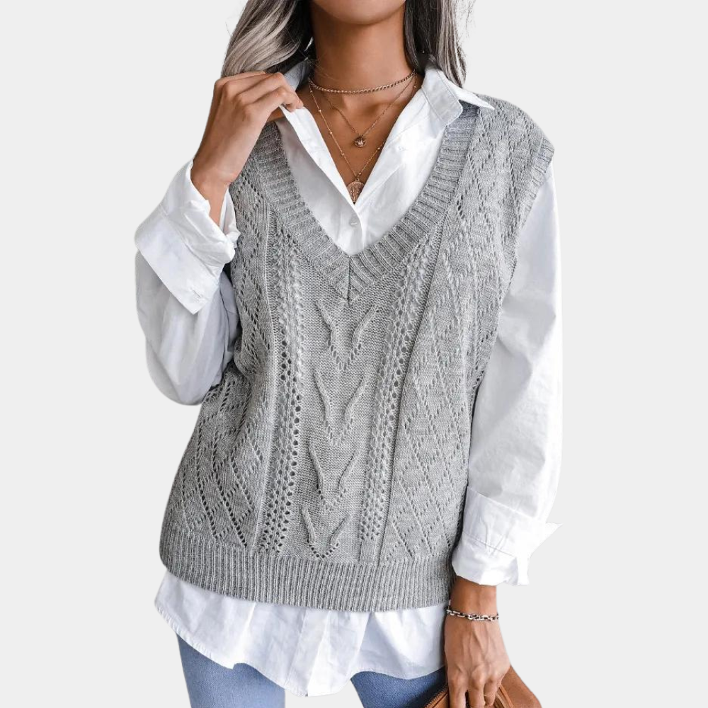 Damen Gerippte Strickweste | V-Ausschnitt