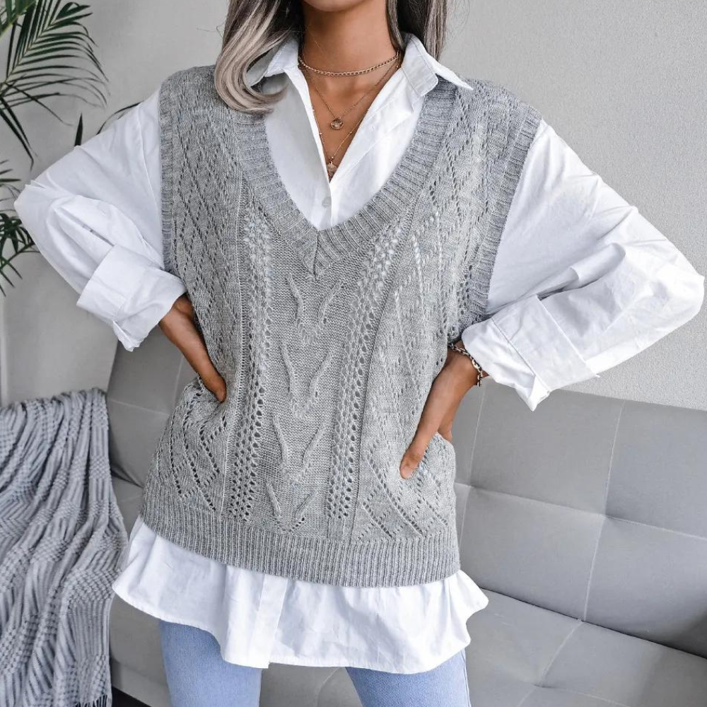 Damen Gerippte Strickweste | V-Ausschnitt
