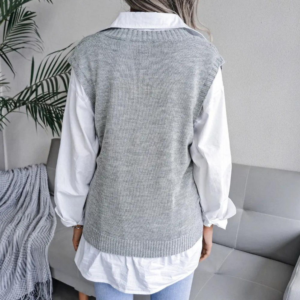 Damen Gerippte Strickweste | V-Ausschnitt