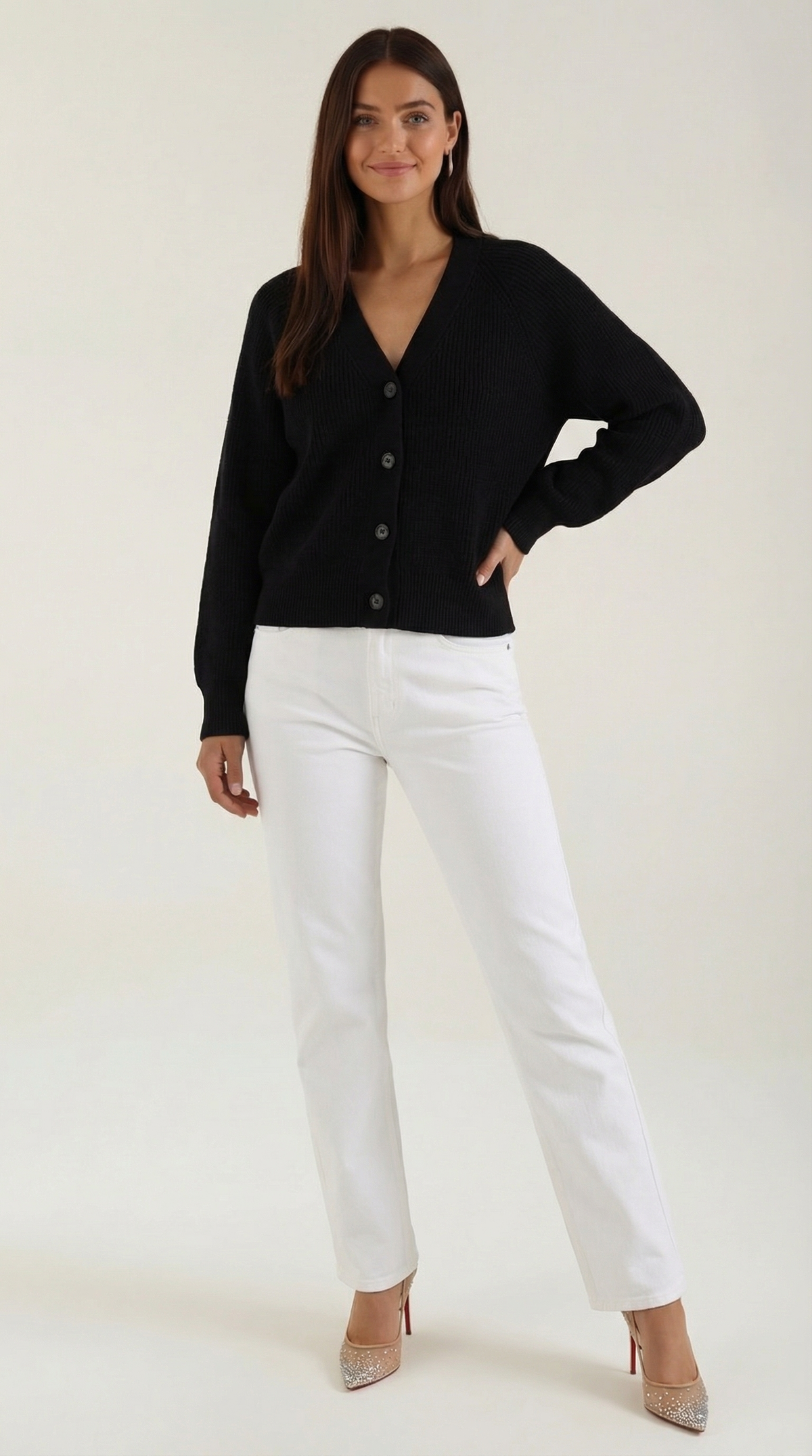 Damen Strickjacke mit Knopfleiste und V-Ausschnitt | Strick