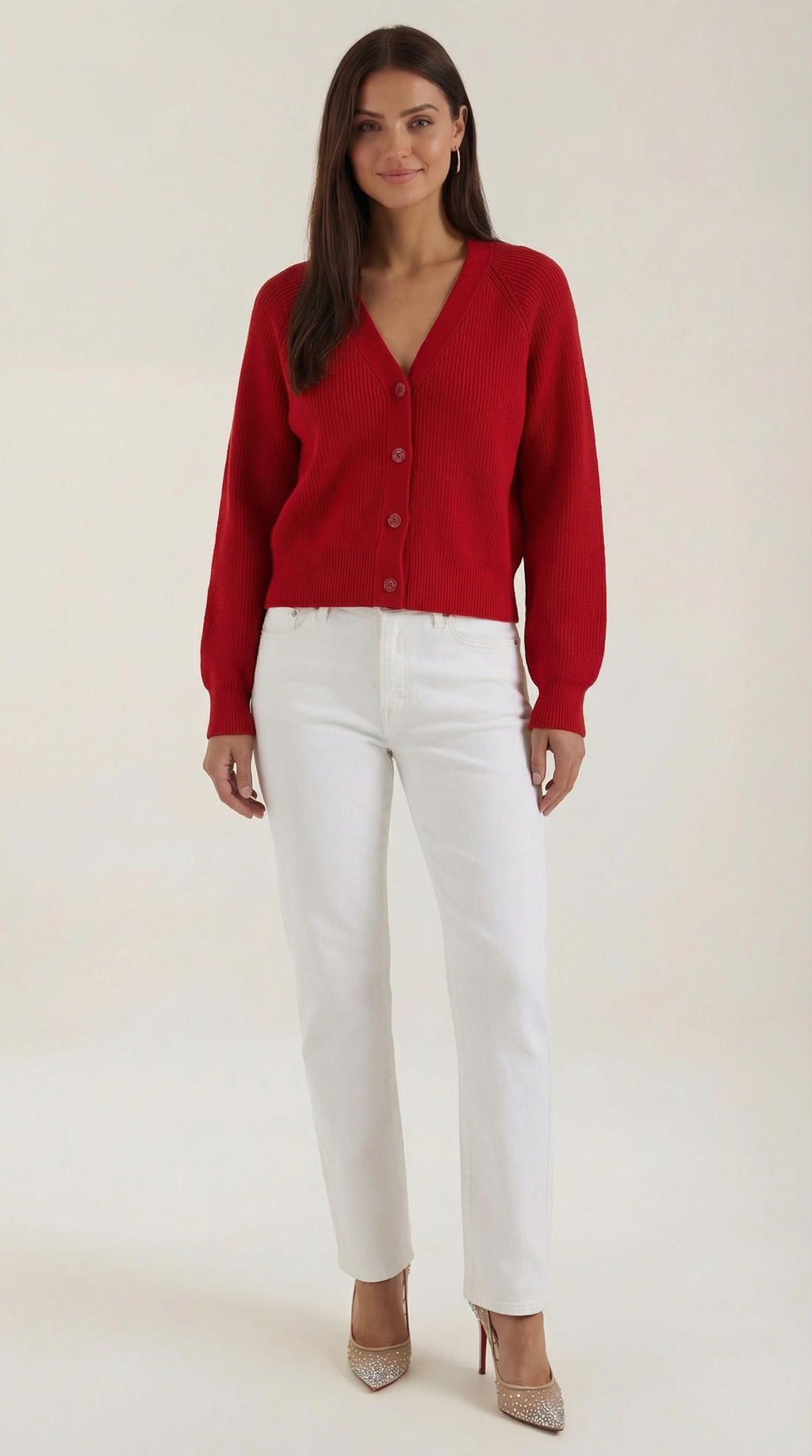 Damen Strickjacke mit Knopfleiste und V-Ausschnitt | Strick