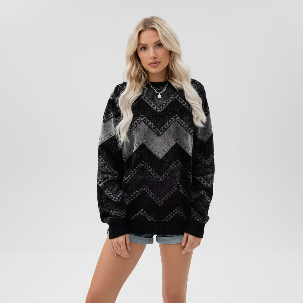 Damenpullover mit Print und Rundhalsausschnitt | Langarm