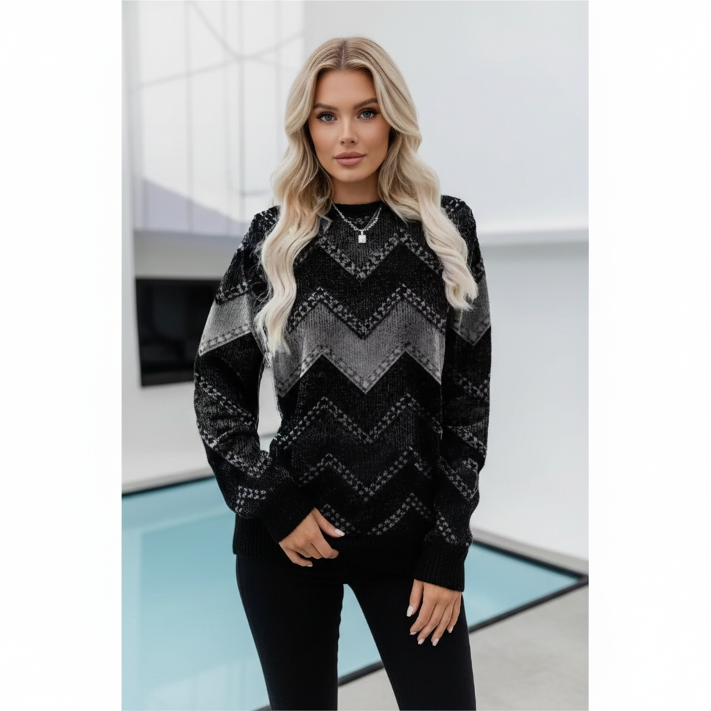 Damenpullover mit Print und Rundhalsausschnitt | Langarm