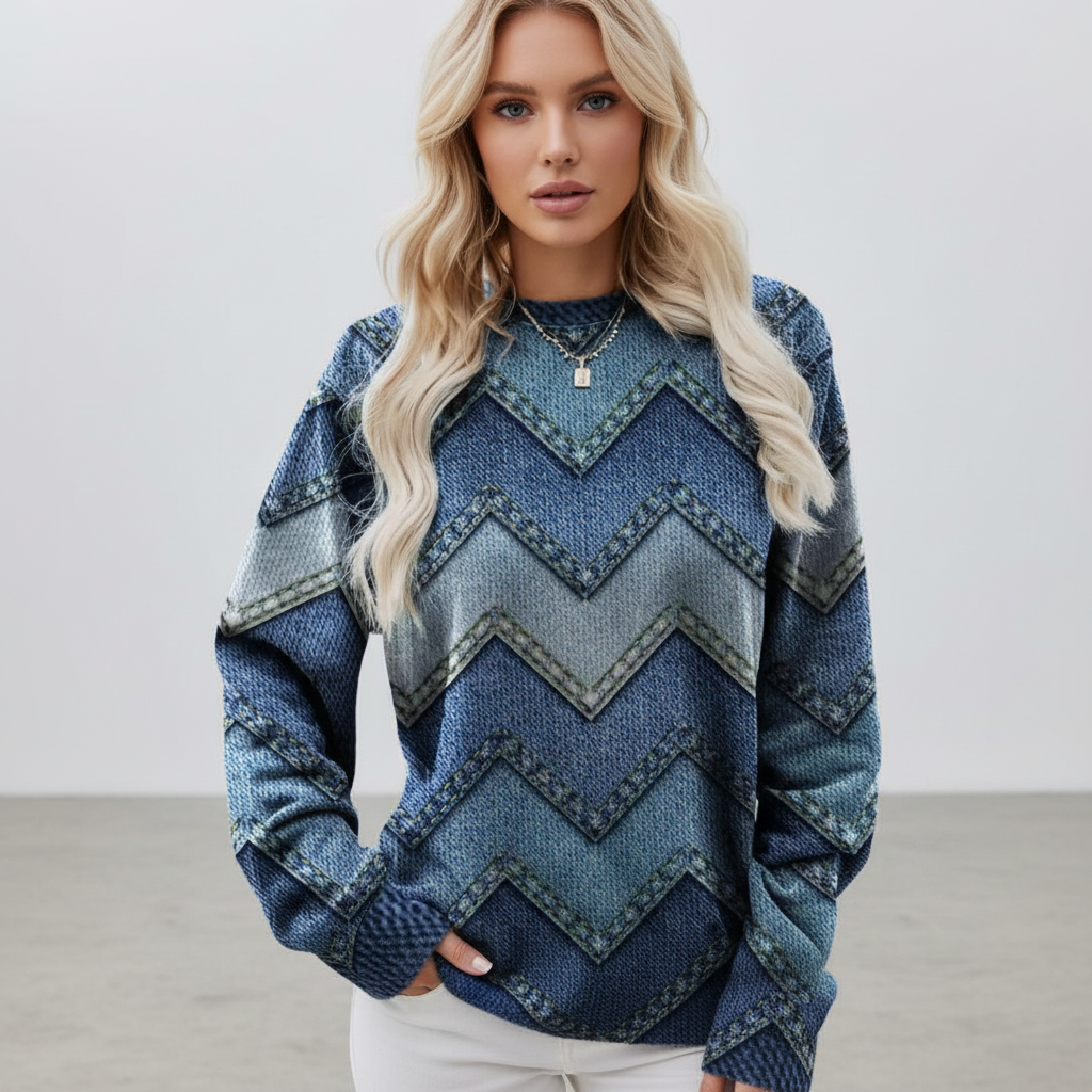 Damenpullover mit Print und Rundhalsausschnitt | Langarm