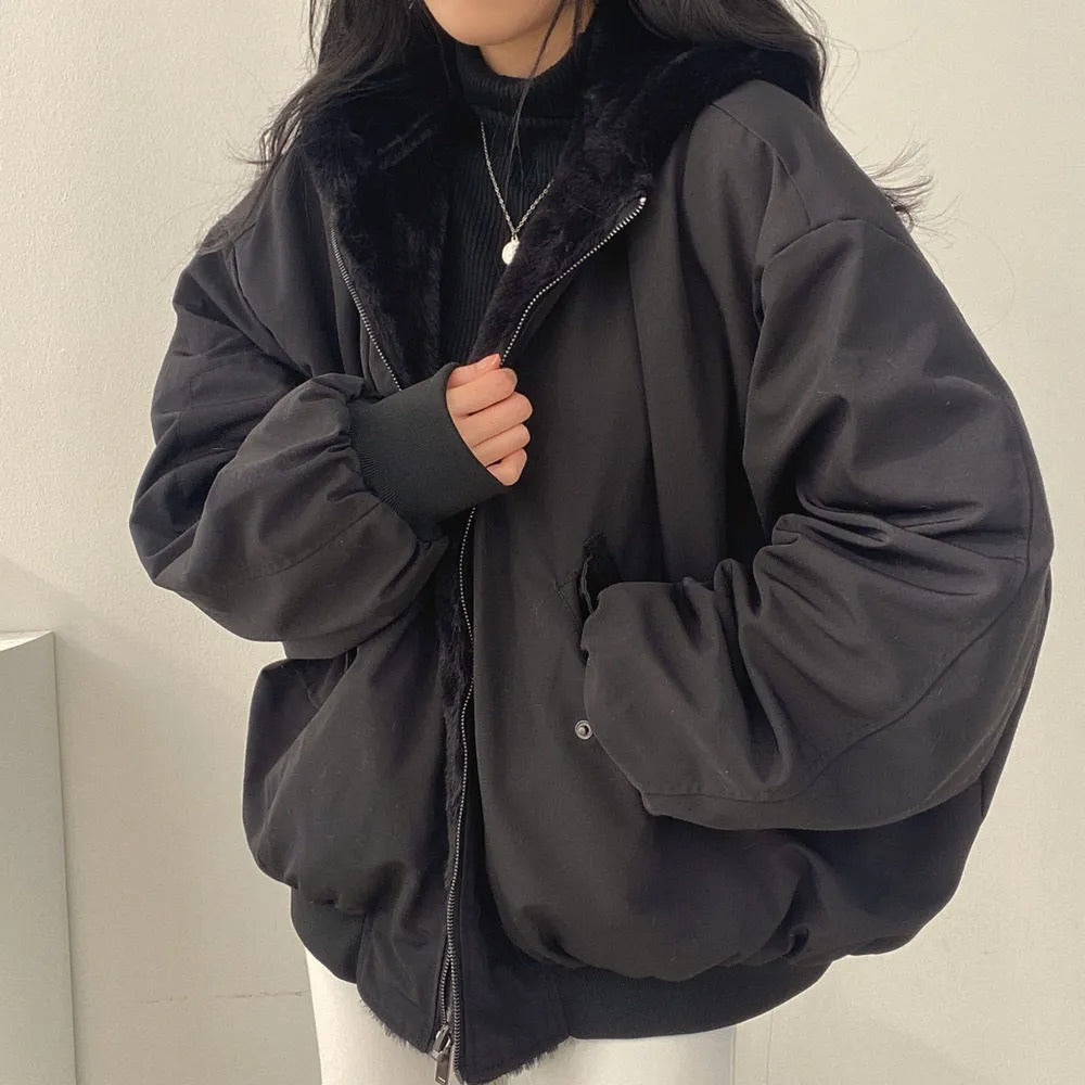 Damen Jacke Winter Reissverschluss Mit Kapuze | Oversize