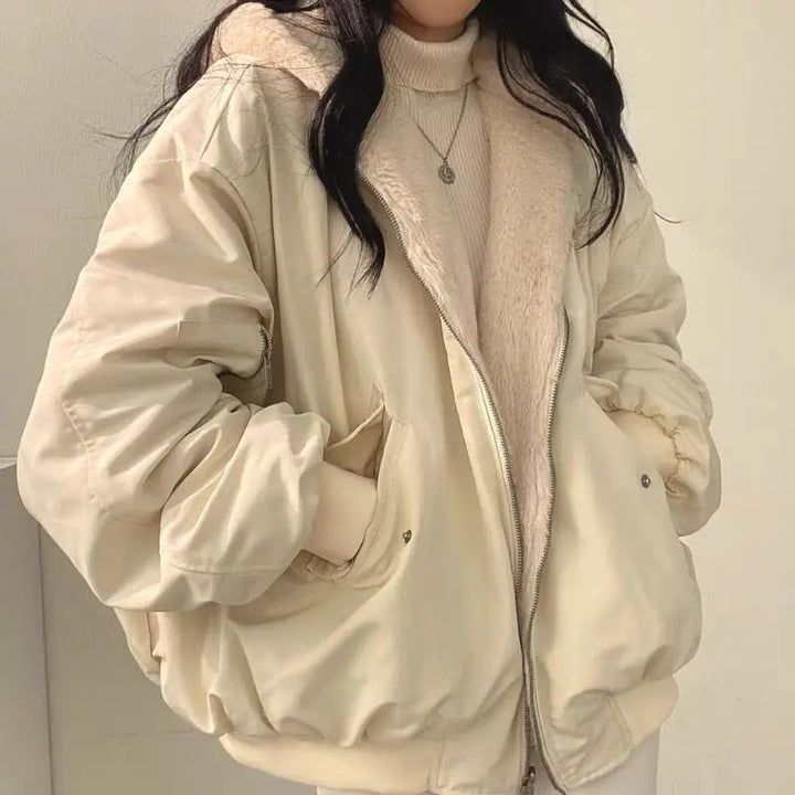 Damen Jacke Winter Reissverschluss Mit Kapuze | Oversize