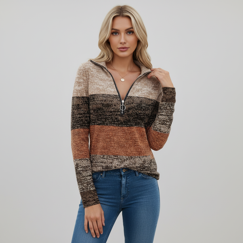 Damen-Pullover mit Print und Viertelreißverschluss | Strick