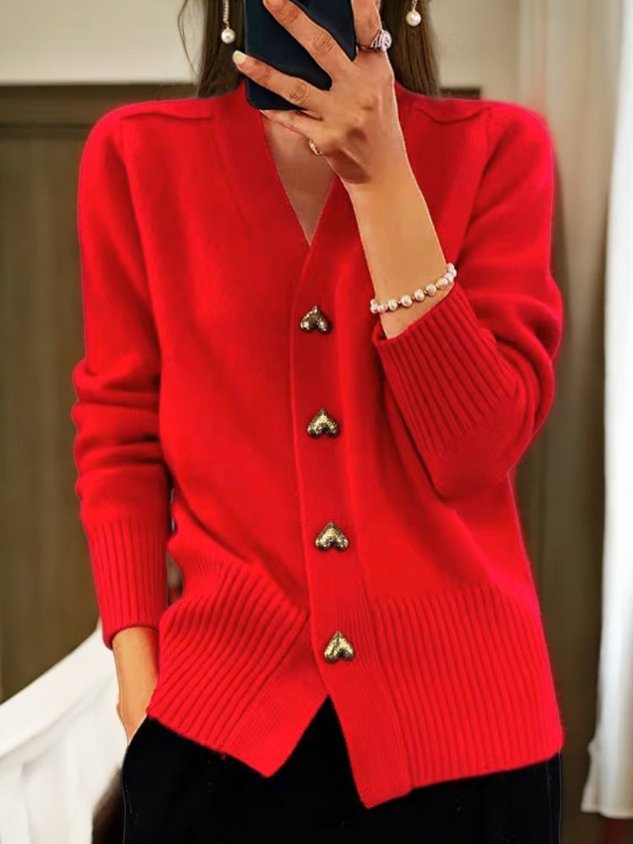 Damen Strickjacke V-ausschnitt Zuknöpfen Winter | Strick