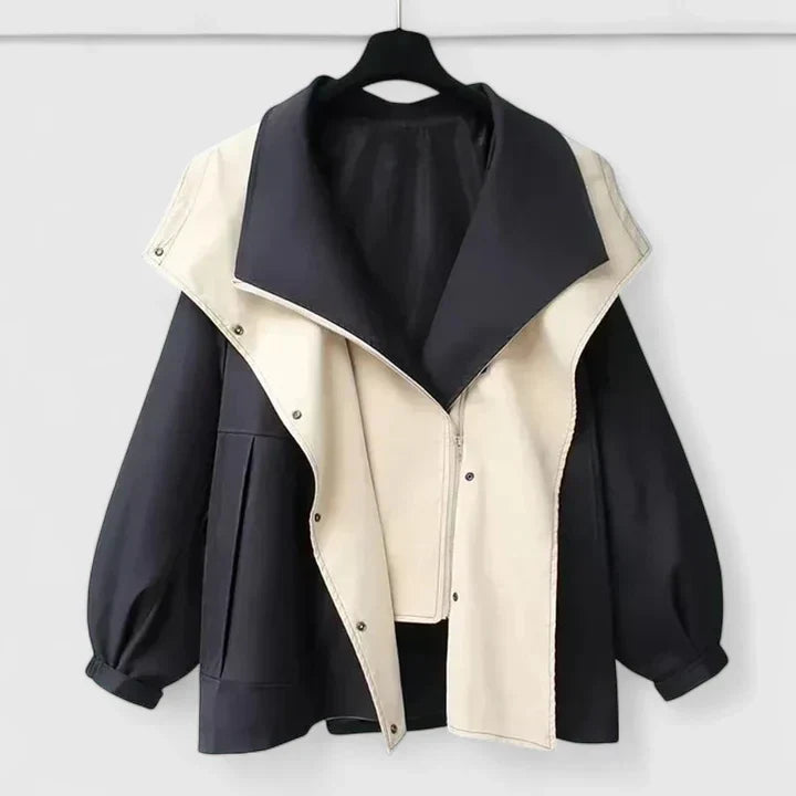 Damen Jacke mit Farbblock Design und Reißverschluss | Oversized