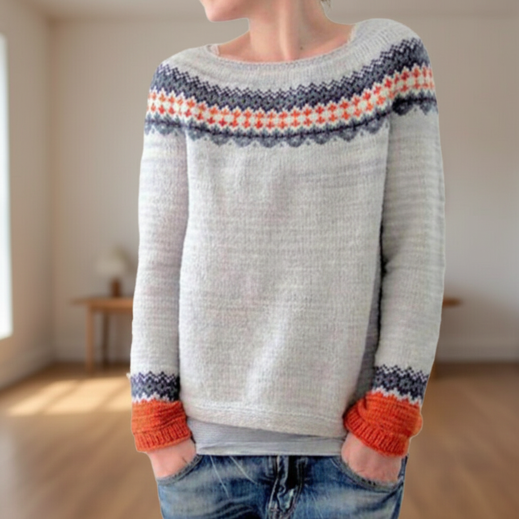 Damenpullover mit Print und Rundhalsausschnitt | Gerippte Bündchen