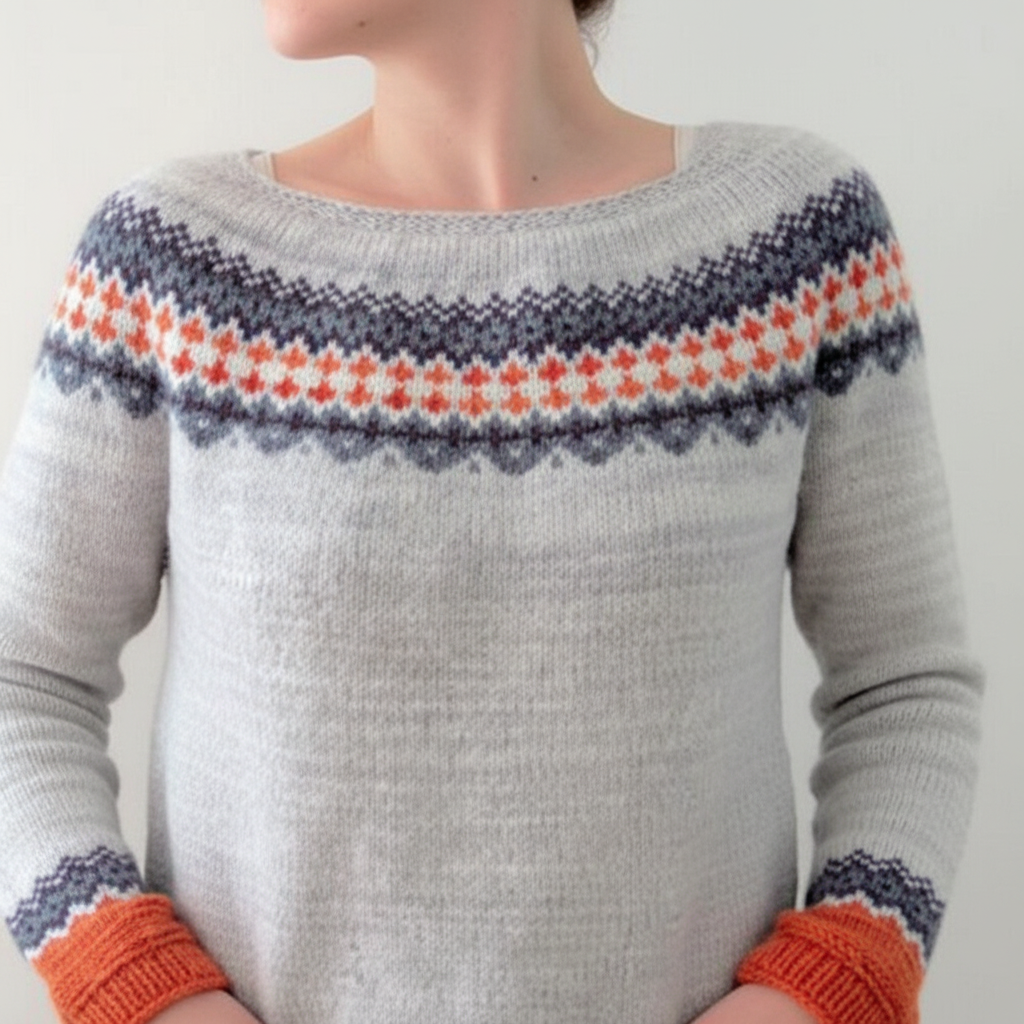Damenpullover mit Print und Rundhalsausschnitt | Gerippte Bündchen