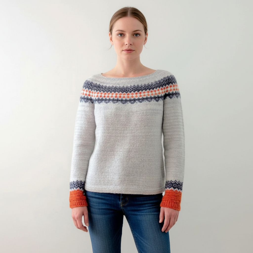 Damenpullover mit Print und Rundhalsausschnitt | Gerippte Bündchen
