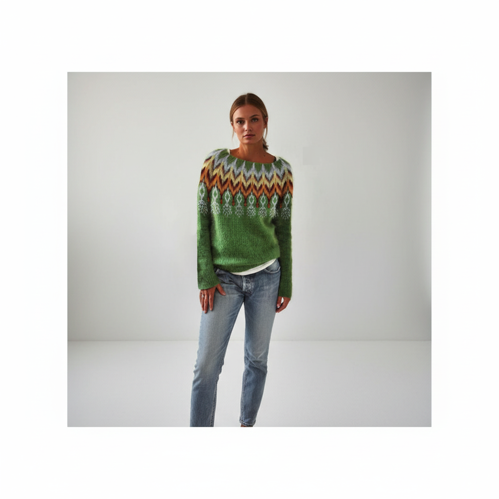Damenpullover mit Print und Rundhalsausschnitt | Gerippte Bündchen